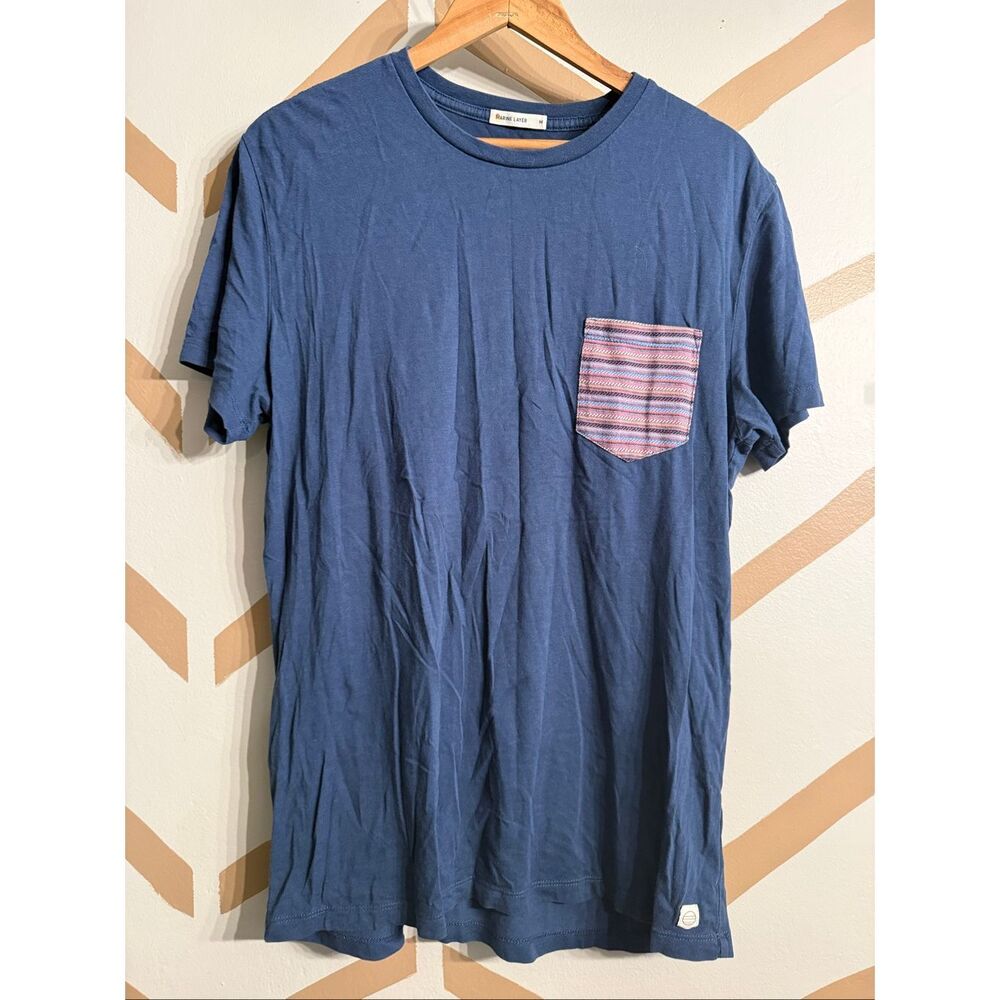 Marine Layer Navy Blue Signature Short Sleeve Striped Pocket T-Shirt Size Medium